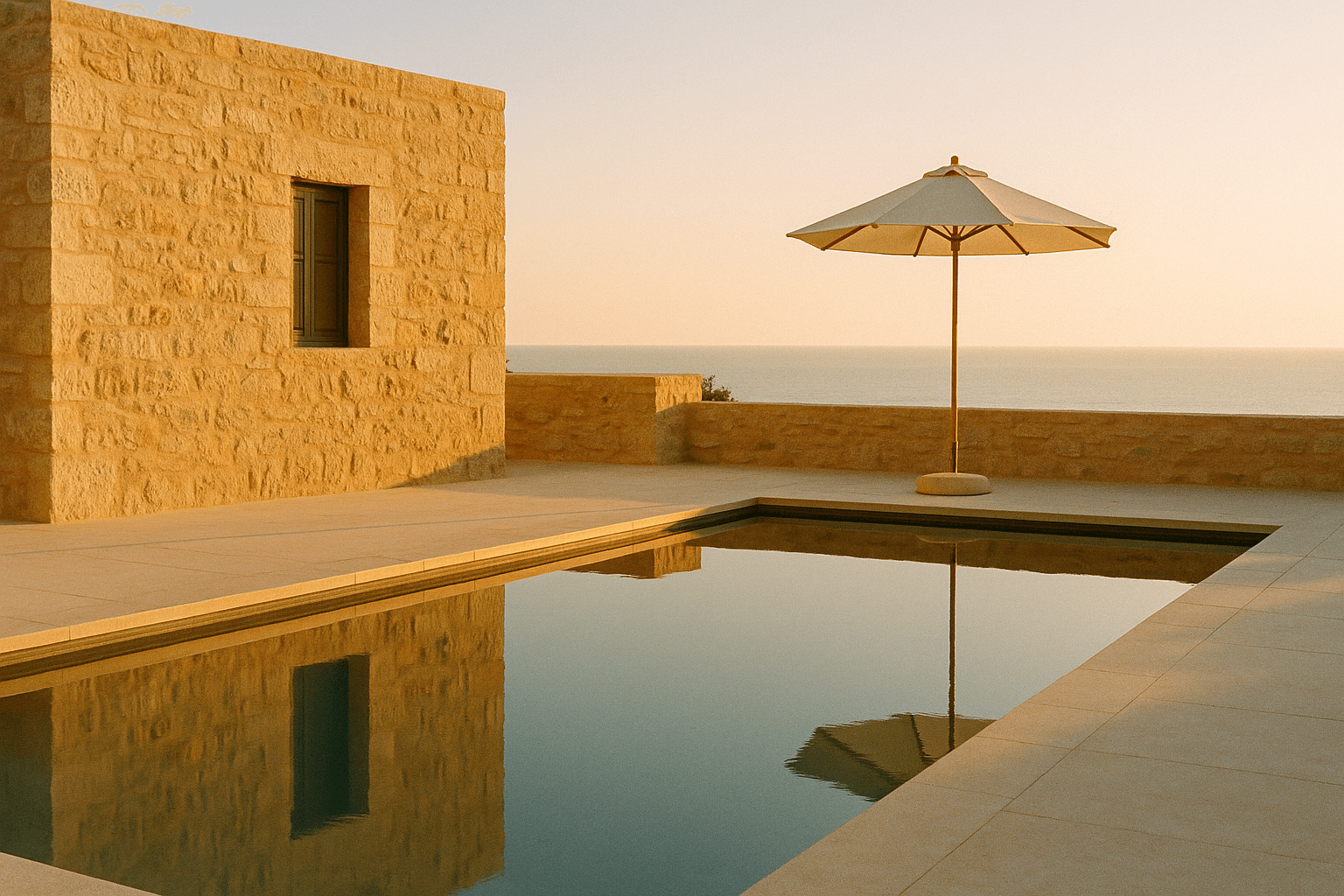 La Cisterna — view of the pool and the pines